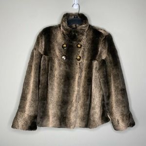 Vintage Faux Fur Du Monde Button Up Brown Coat Jacket Size Large